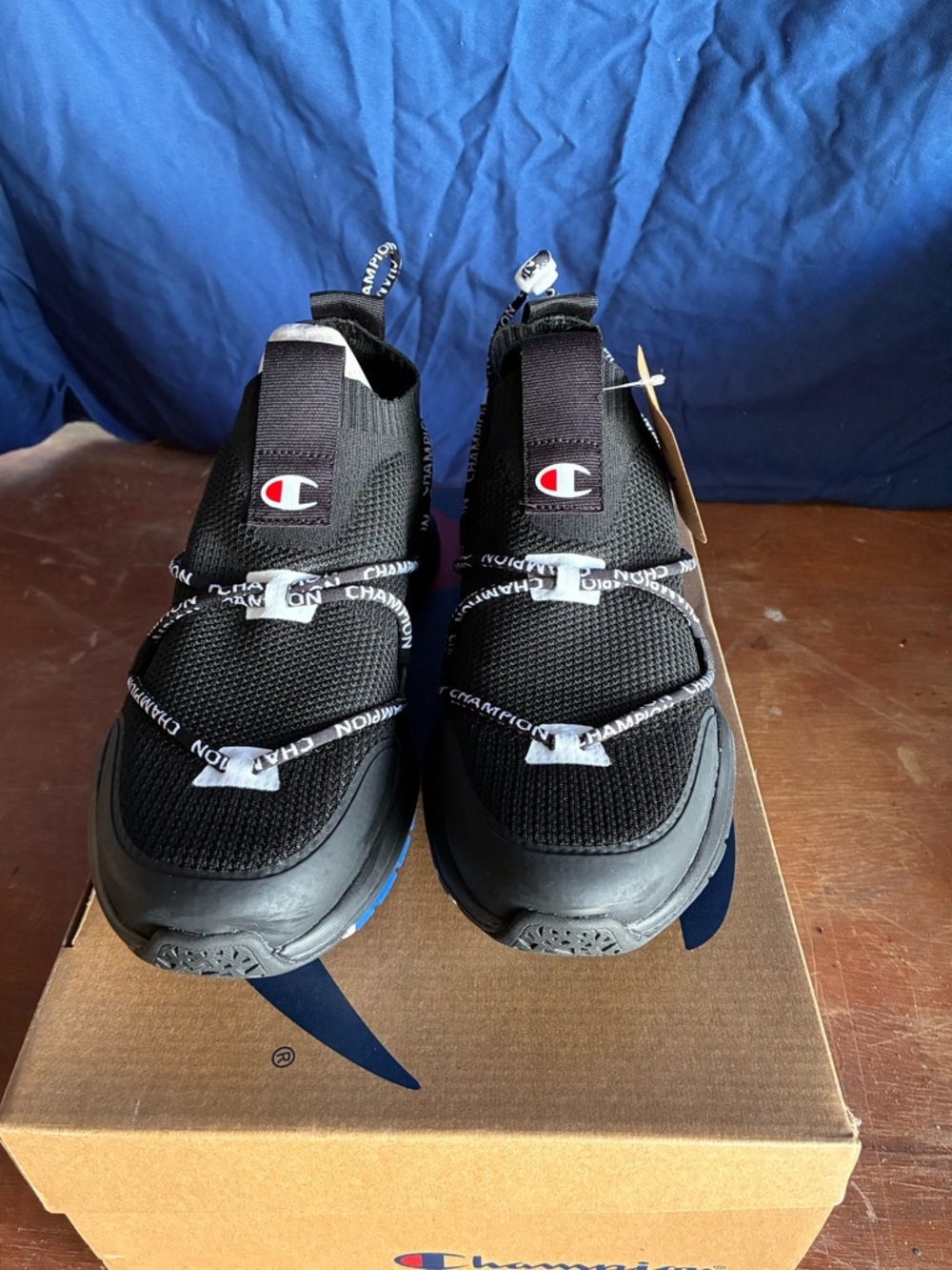 Champion Black Knit Slip-On Rally Flux Sneakers with White Logo Tape - Picture 2 of 3